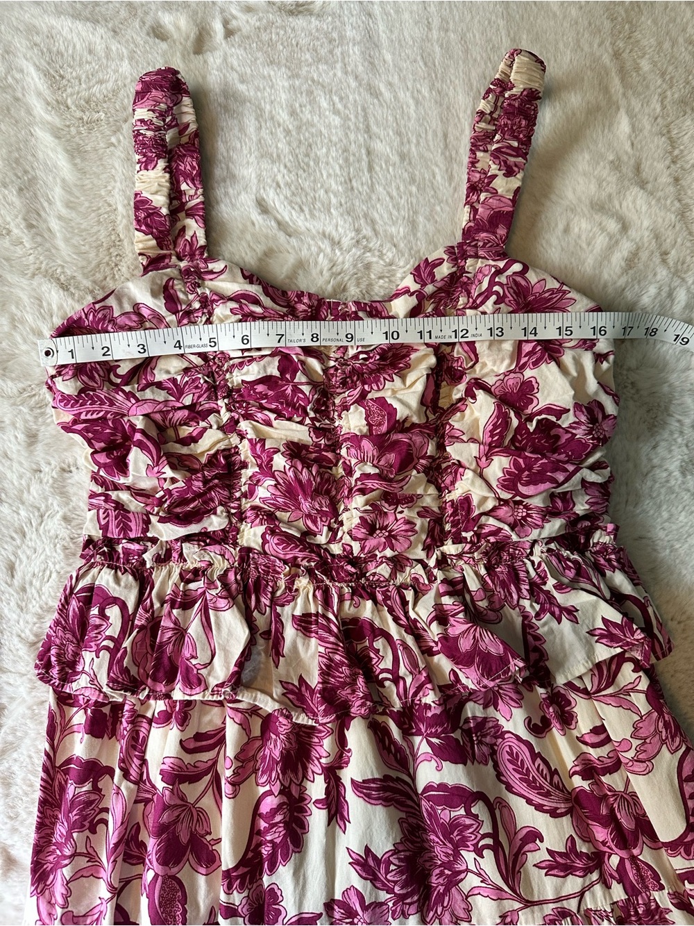 LÉA Pink Floral Cottagecore Midi Dress | Ruched Bust Peplum Sundress Medium - Picture 2 of 10